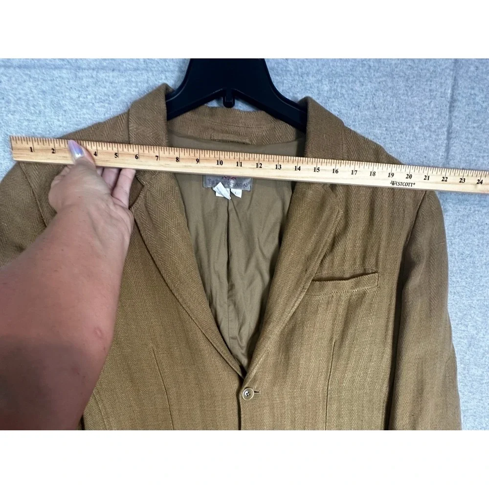 VTG Territory Ahead Linen Silk Blazer Mens Large Brown Herringbone Sport Coat